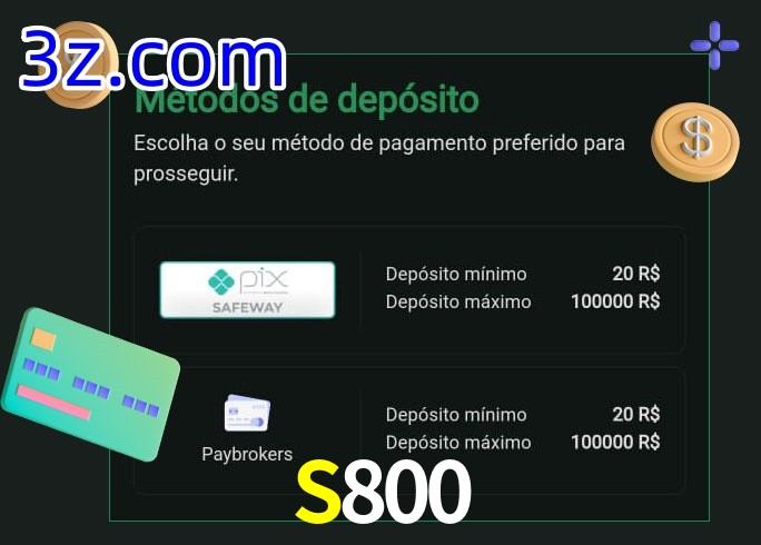O cassino S800 oferece uma grande variedade de métodos de pagamento